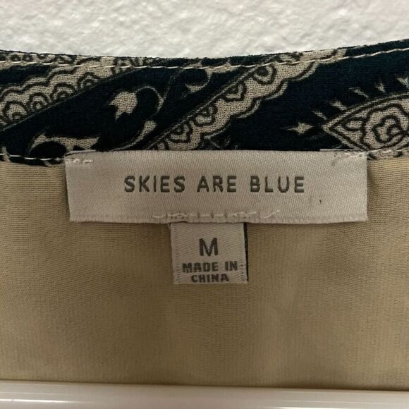 Skies are Blue Shirt Womens Small Green Cream Paisley Peasant Top Boho Bohemian - Picture 4 of 8